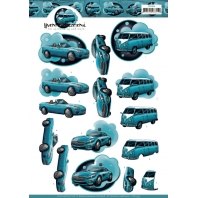 3D knipvel - Yvonne Creations - Cars in Blue
