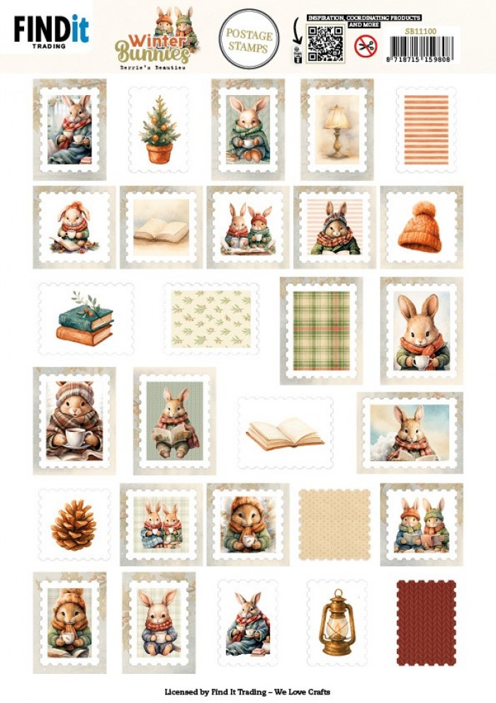 Berries Beauties - Winter Bunnies - 3D Push out - Postage Stamp