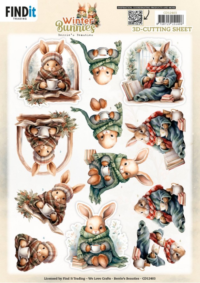 Berries Beauties - Winter Bunnies - 3D knipvel - Cosy Bunnies