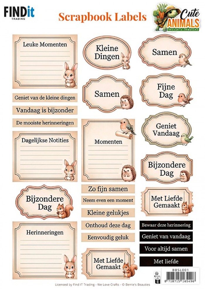 Berries Beauties Cute Animals - Scrapbook Labels Nederlands