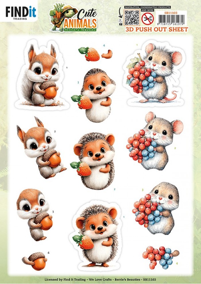 Berries Beauties Cute Animals - 3D push Out -  Forest Friends