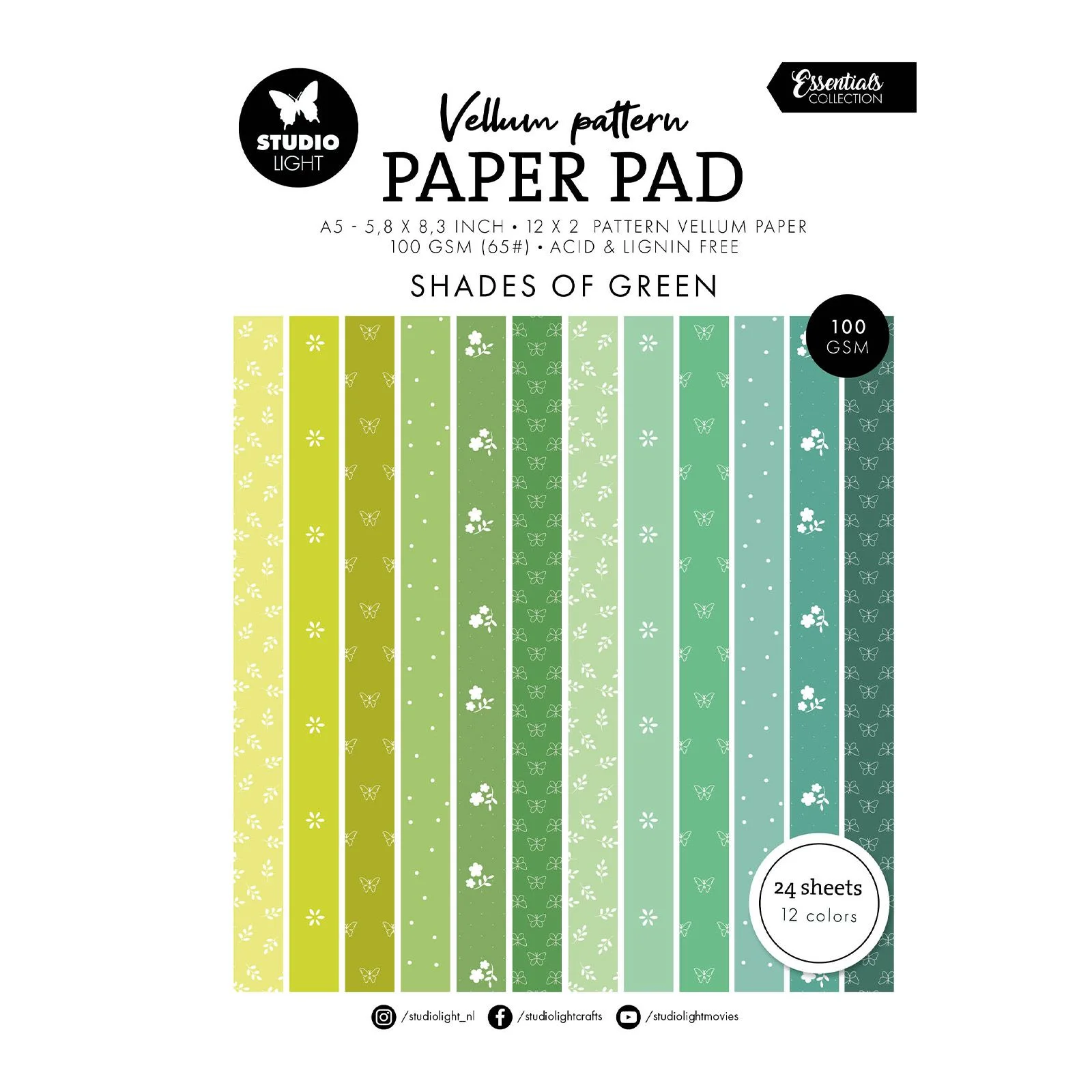 Studio Light • Essentials Vellum Paper Pad Spring green print