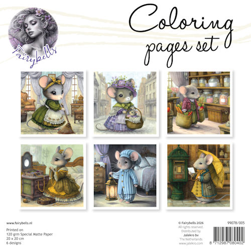 Fairybells Coloring Pages kleurplaten Set 5 20x20cm