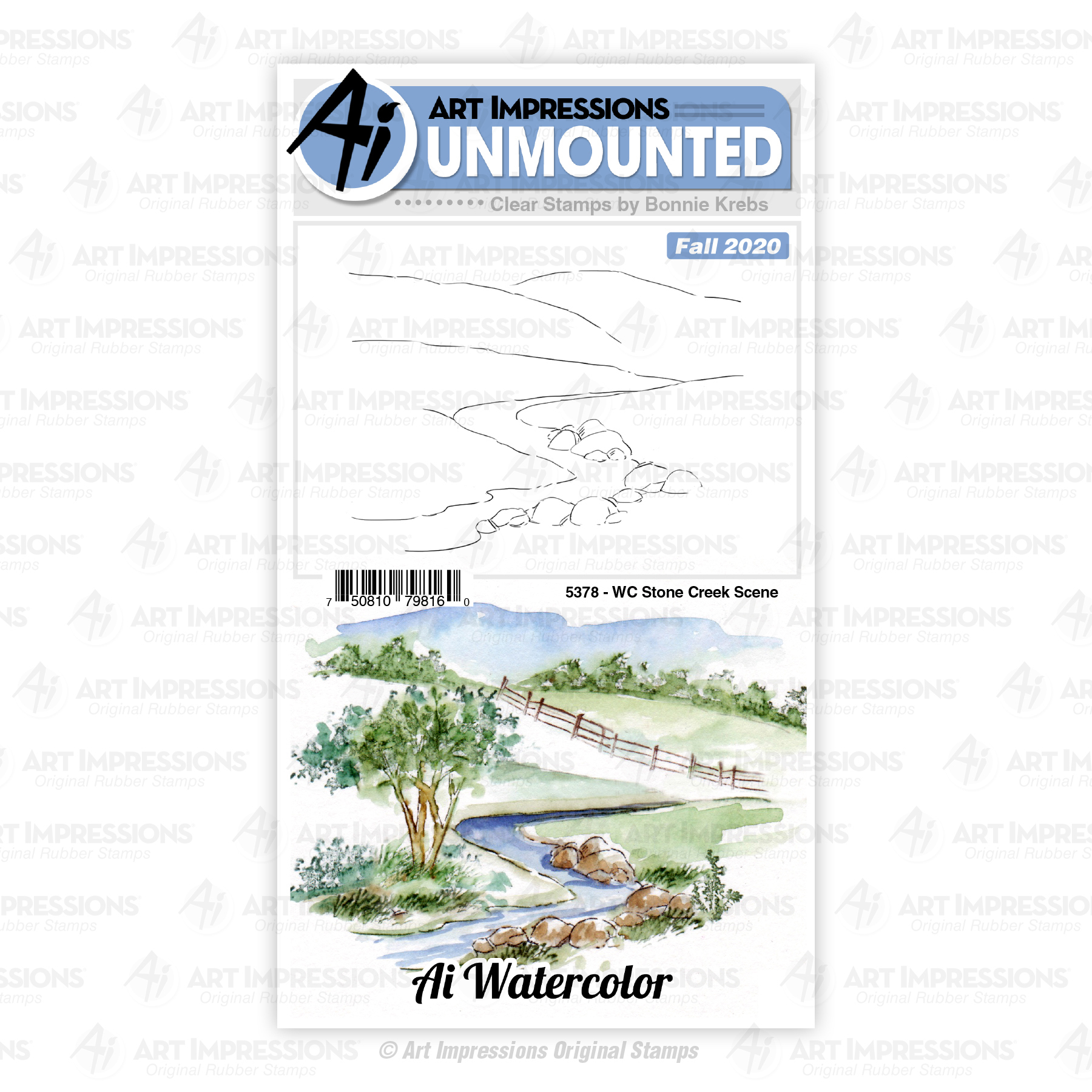 Art Impressions - Clear Stamp - WC Stone Creek Scene 5378