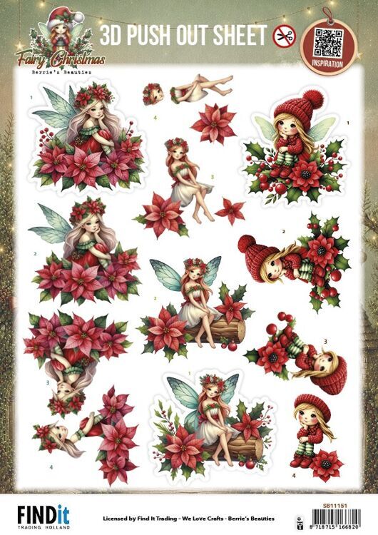 Berries Beauties - Fairy Christmas - 3D Push Out - Poinsettia