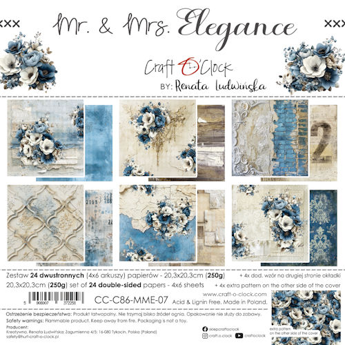 Craft O Clock - Paper Pack - 20x20cm Mr & Mrs Elégance 