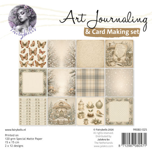 Art Journaling & Card Making backgrounds Set Kerst beige - groen