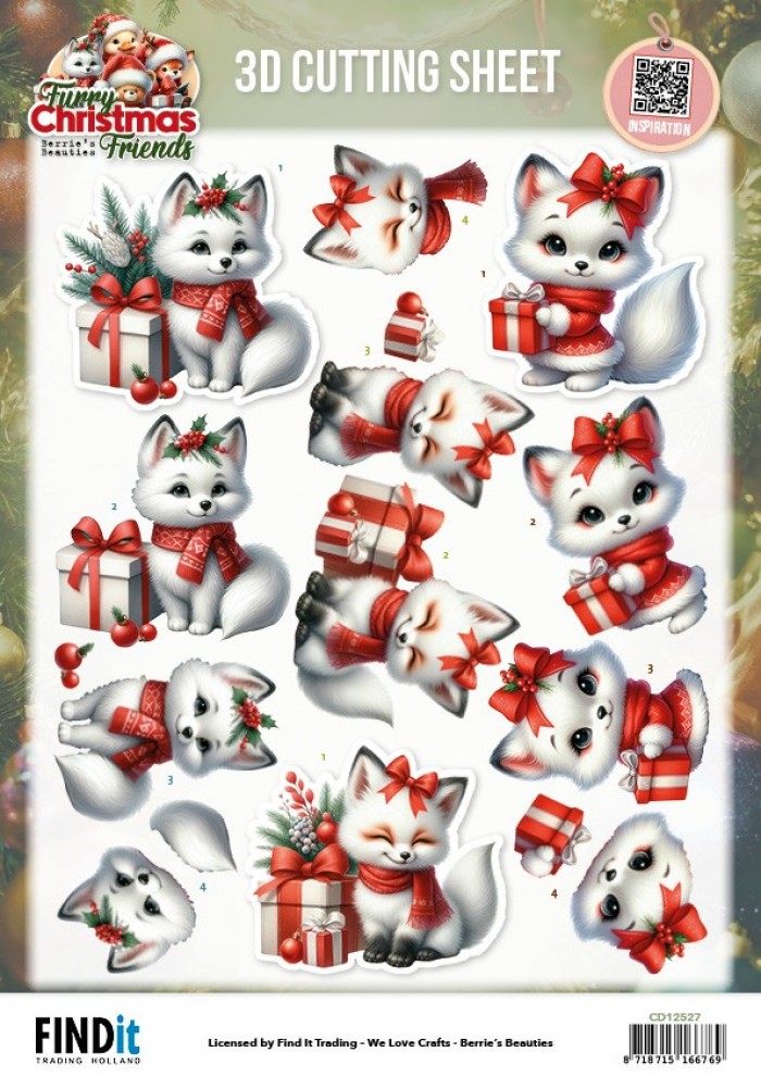 Berries Beauties - Furry Christmas Friends - 3D knipvel Christmas White Fox 