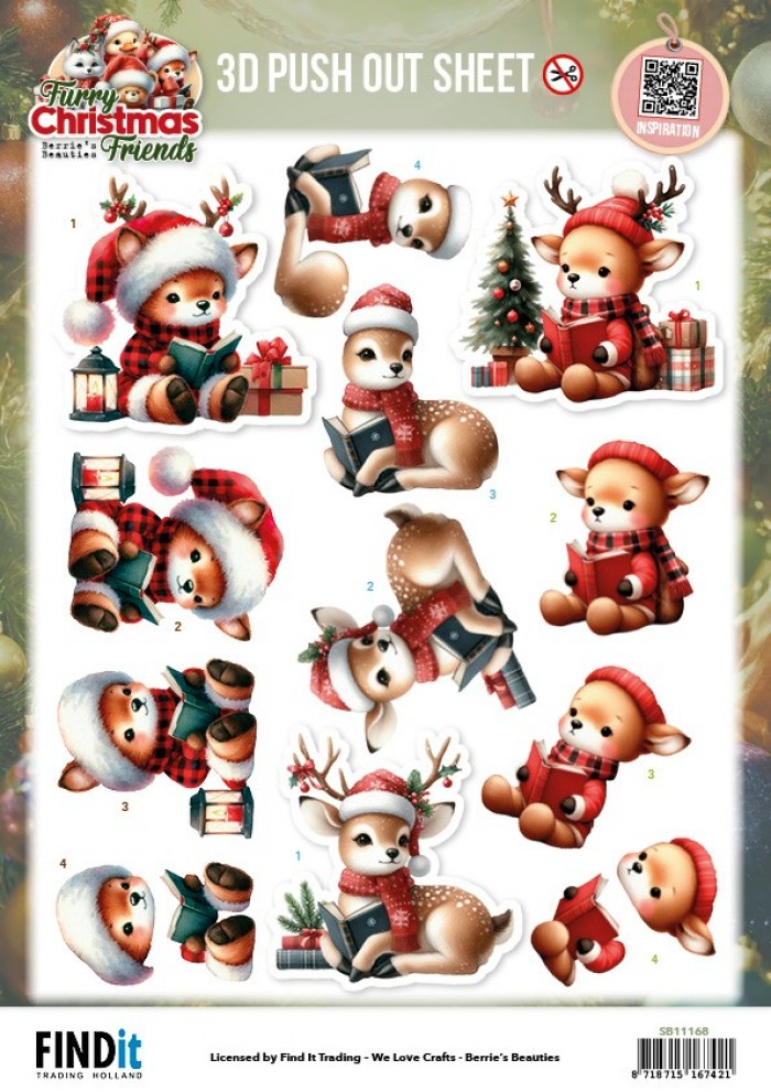 Berries Beauties - Furry Christmas Friends - 3D Push Out - Christmas Deer