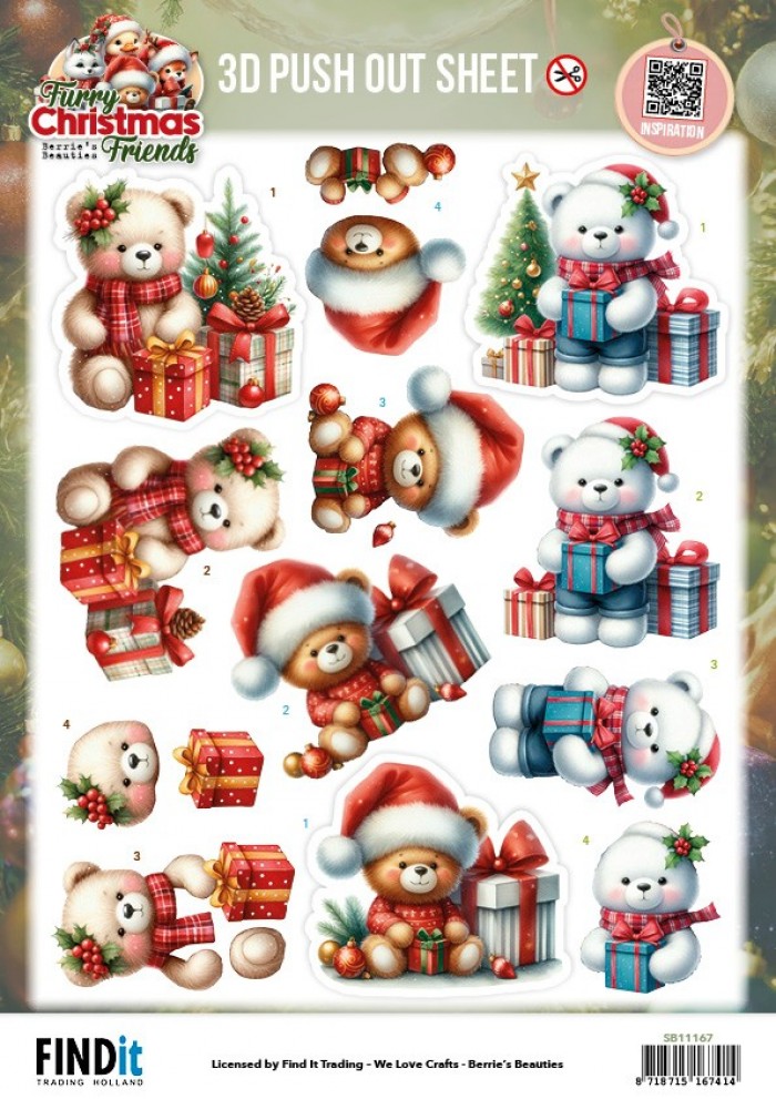 Berries Beauties - Furry Christmas Friends - 3D Push Out - Christmas Bear