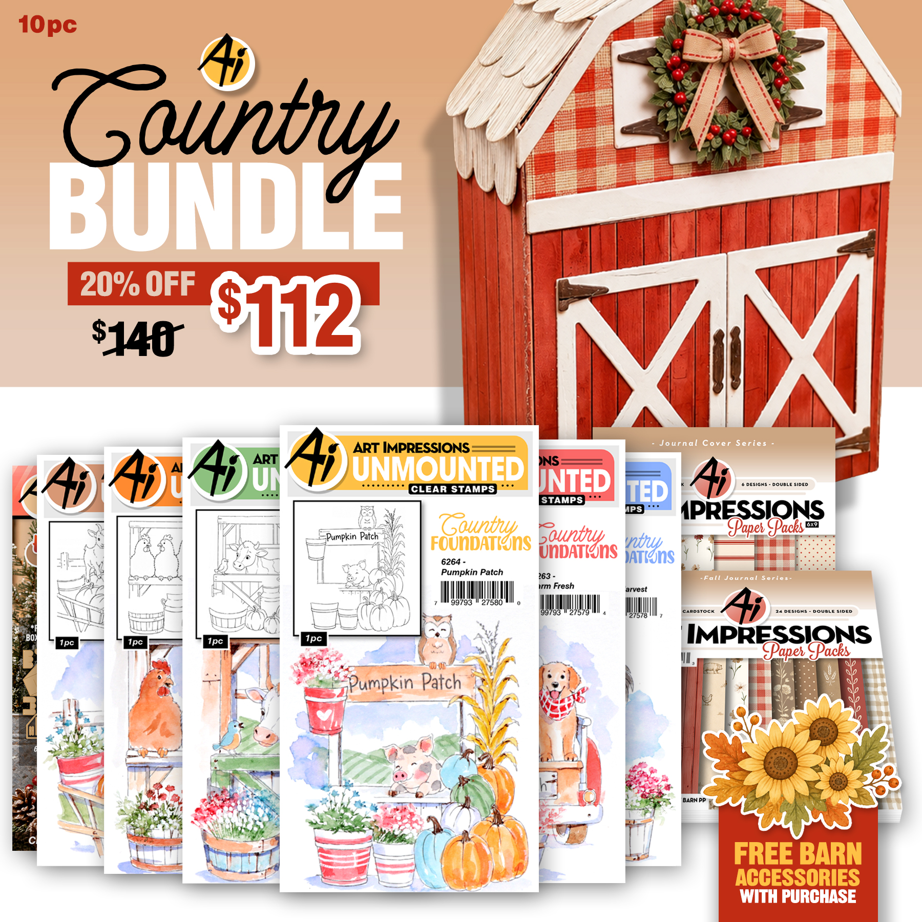 Art Impressions - Country Barn 10pc Bundle 