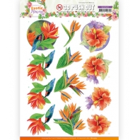 3D Push Out - Exotic Flowers - Jeanine's Art - Blue Flowers