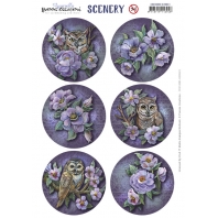 Scenery - Yvonne Creations  - Aquarella - Owls and Flowers Circle