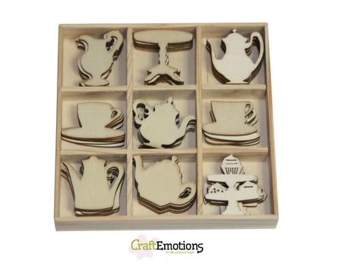 Houten ornament High Tea Rose - Theepot/kopjes