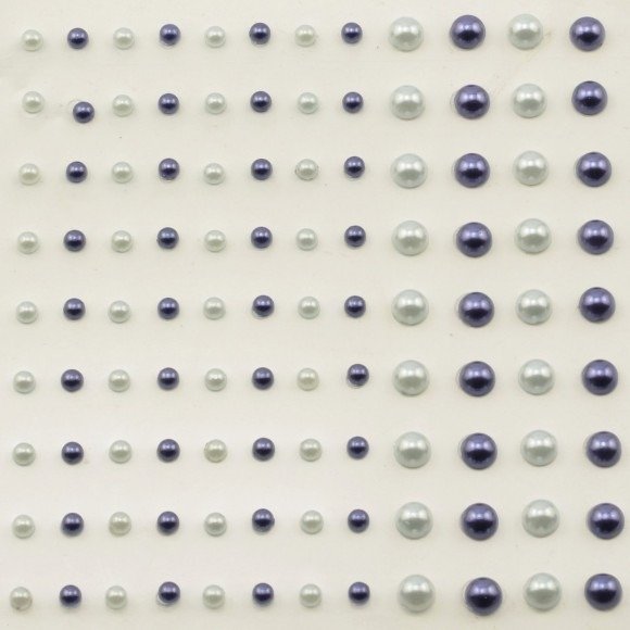 Parels zelfklevend 3 + 5 mm - lichtgrijs en donkerblauw