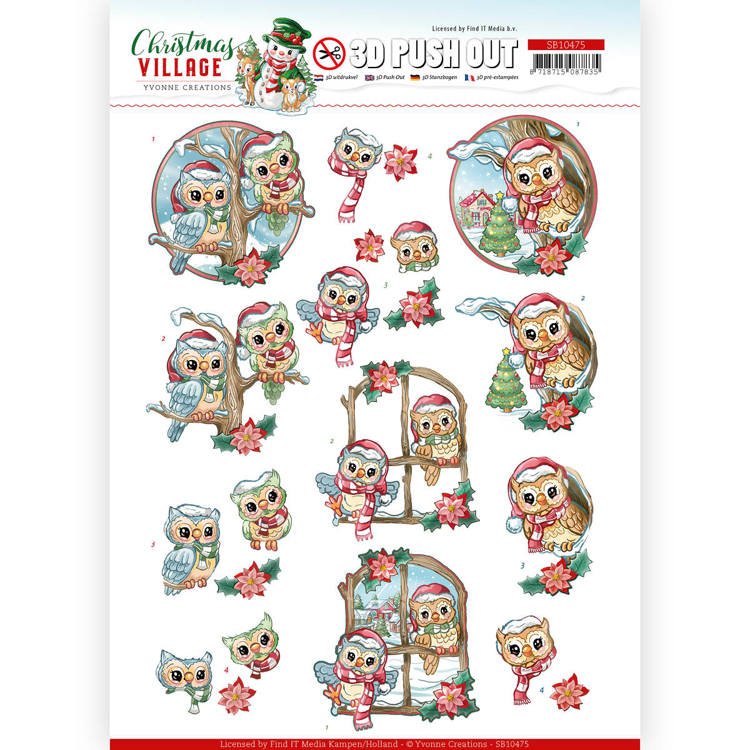 3D Push Out - Yvonne Creations - Christmas Village - Christmas Owls